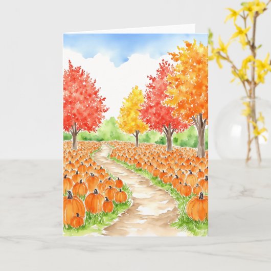 Carte Couleur d'aquarelle d'automne du patch citrouille (Fleur jaune)
