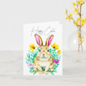 Carte Couleur d'eau lapin et fleurs de printemps coutume (Fleur jaune)