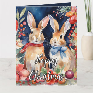 Carte Couleur d'eau personnalisée Lapin lapin de Noël