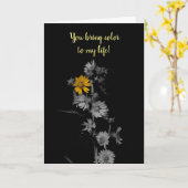 Carte Couleur partielle Fleur noire et blanche Anniversa (Fleur jaune)