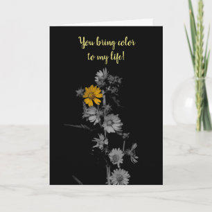 Carte Couleur partielle Fleur noire et blanche Anniversa