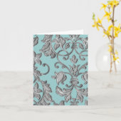 Carte couleur personnalisée Silver Leaf Damask (Fleur jaune)