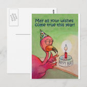 Carte couleur rose Flamant rose Anniversaire (Devant / Derrière)