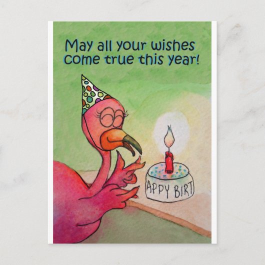 Carte couleur rose Flamant rose Anniversaire (Devant)