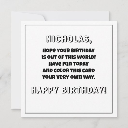 Carte Couleur ! Space Rocket Nom personnalisé Anniversai (Dos)