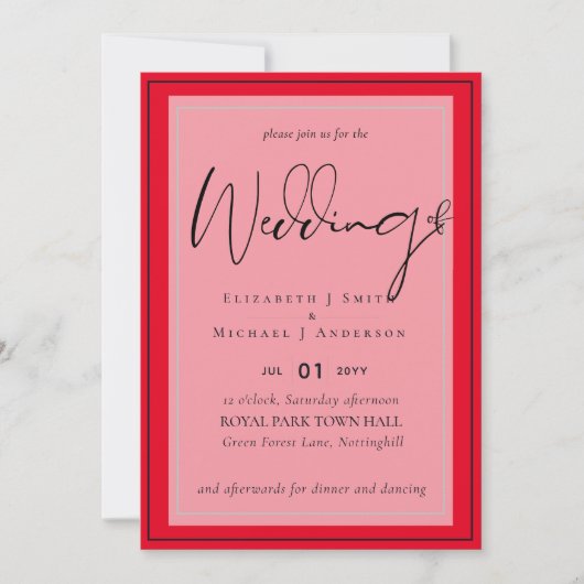Carte Couleurs Mariages tendance BUDGET NOIR et ROUGE (Devant)