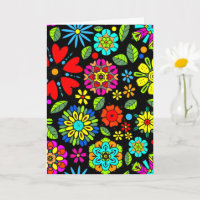 Couleurs Néon Sur Noir Retro Floral Motif sans cou