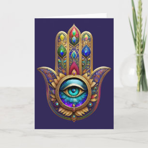 Carte Couleurs Paon Or Hamsa Saphir Vert Troisième Œil