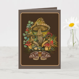 Carte Couleurs Rétro Vintage Champignon & Papillon de Nu