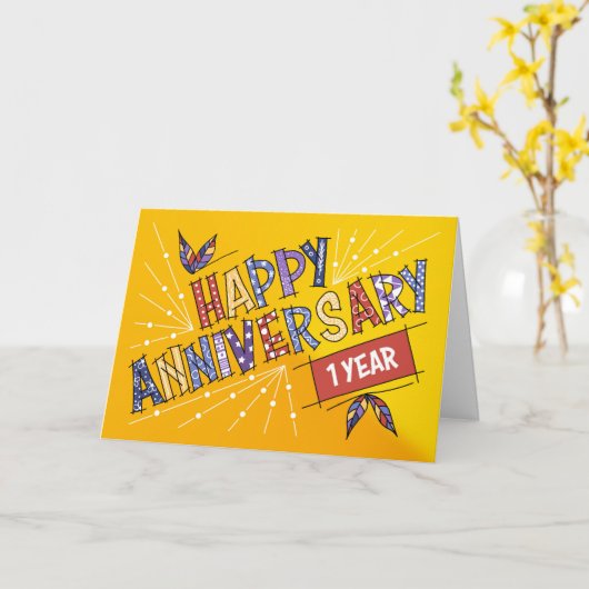 Carte Couleurs vives du 1er anniversaire de l'employé (Fleur jaune)