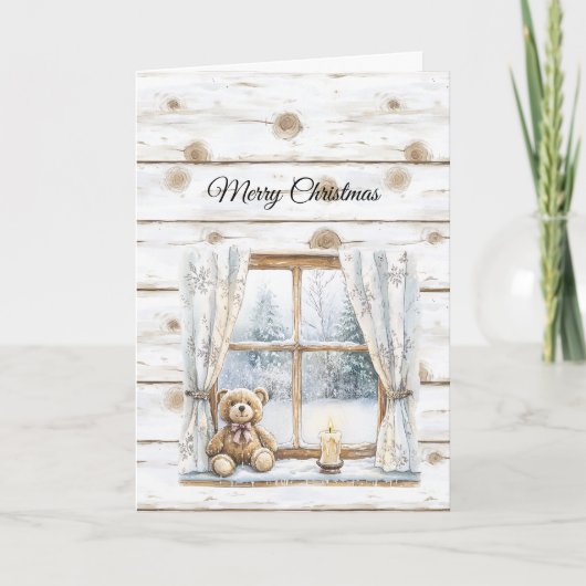 Carte Country Christmas Trees Snow Teddy Bear Window (Devant)