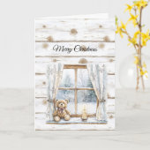 Carte Country Christmas Trees Snow Teddy Bear Window (Fleur jaune)