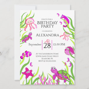 Carte Coup Rose Sous La Fête D'Anniversaire Des Filles D