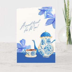 Carte Coupe à thé florale d'aquarelle bleue