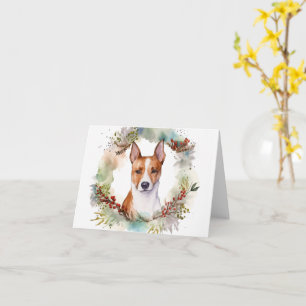 Carte Coupe de fête de la couronne de Noël Basenji