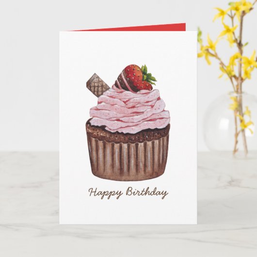 Carte Coupe De Fraise Cute À L'Aquarelle (Fleur jaune)