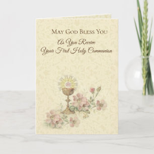 Carte Coupe de Première Communion Solennelle Hostie Fleu