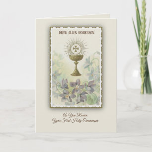 Carte Coupe de Première Sainte Communion Hostie Fleurs