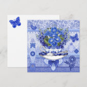 Carte Coupe et Fleurs de Porcelaine Bleue (Devant / Derrière)