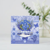 Carte Coupe et Fleurs de Porcelaine Bleue (Debout devant)