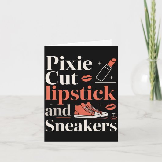 Carte Coupe pixie rouge à lèvres et baskets style de che (Devant)