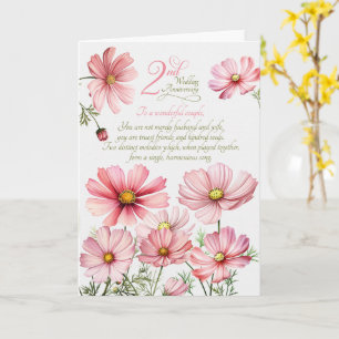 Carte Couple 2e Anniversaire Sentimental Cosmos Rose