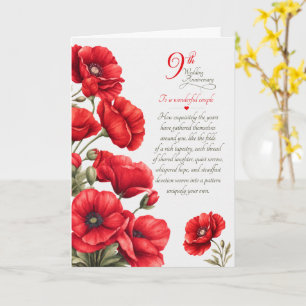 Carte Couple 9e Anniversaire Sentimental Coquelicots Rou