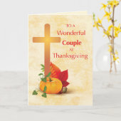 Carte Couple à Thanksgiving avec Croix et Citrouille (Fleur jaune)