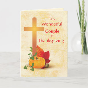 Carte Couple à Thanksgiving avec Croix et Citrouille