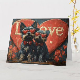 Carte Couple Affenpinscher Vintage Amour - Romance Rétro