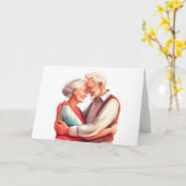 Carte Couple âgé étreinte romantique (Fleur jaune)