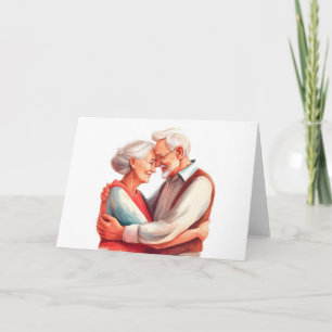 Carte Couple âgé étreinte romantique