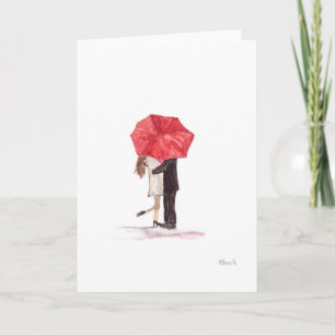 Carte Couple amoureux sous parapluie rouge romantique ru