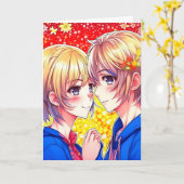 Carte Couple Anime LGBT Saint-Valentin (Fleur jaune)