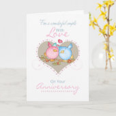 Carte Couple Anniversaire Avec Inséparables (Fleur jaune)