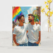 Carte Couple arc-en-ciel affectueux (Fleur jaune)