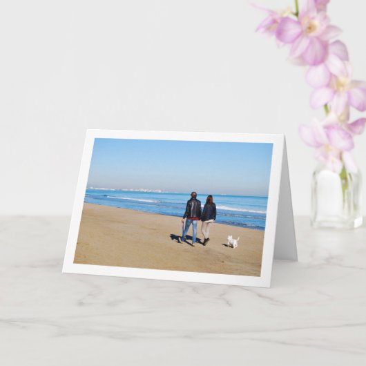 Carte Couple avec Chien sur la plage, Valence, Espagne (Orchidée)