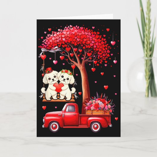 Carte Couple Bichon Frisés coeurs de la Saint-Valentin a (Devant)