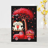 Carte Couple Bichon Frisés coeurs de la Saint-Valentin a (Fleur jaune)