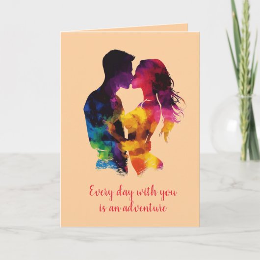Carte Couple coloré en amour Silhouette Beige (Devant)