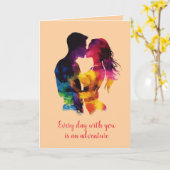 Carte Couple coloré en amour Silhouette Beige (Fleur jaune)