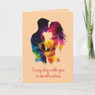 Carte Couple coloré en amour Silhouette Beige