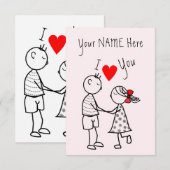 Carte Couple Cute Nom Personnalisé Texte - Je Vous (Devant / Derrière)
