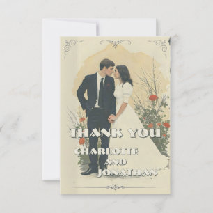 Carte Couple d'art de mariage vintage romantique