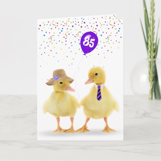 Carte Couple de canard avec ballon d'anniversaire 85e (Devant)