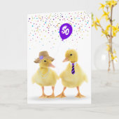 Carte Couple de canard avec ballon de 50e anniversaire (Fleur jaune)