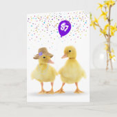 Carte Couple de canard mou avec ballon 97e anniversaire (Fleur jaune)