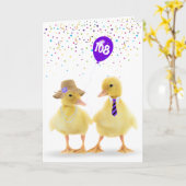 Carte Couple De Canards Avec Ballons 108E Anniversaire (Fleur jaune)