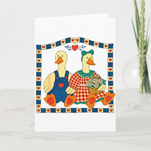 Carte Couple de canards d'art populaire avec fleurs Mais