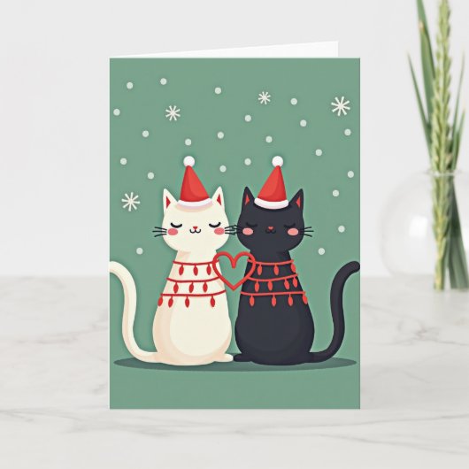 Carte Couple de chats de Noël amour (Devant)
